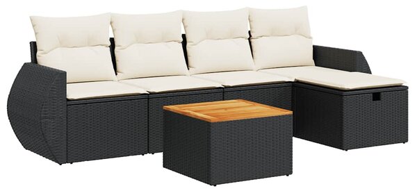 6 részes fekete polyrattan kerti ülőgarnitúra párnákkal