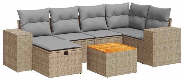 7 részes bézs polyrattan kerti ülőgarnitúra párnákkal