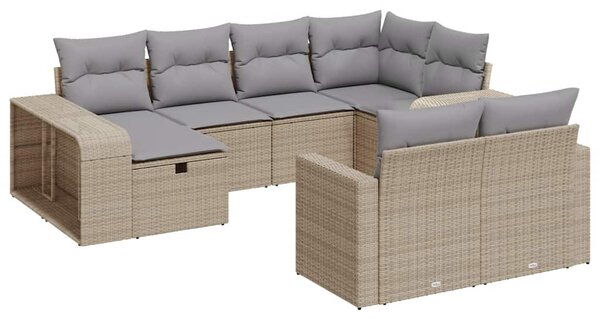10 részes bézs polyrattan kerti ülőgarnitúra párnával