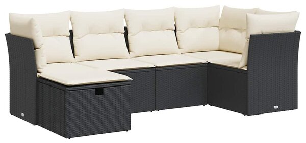 6 részes fekete polyrattan kerti ülőgarnitúra párnákkal