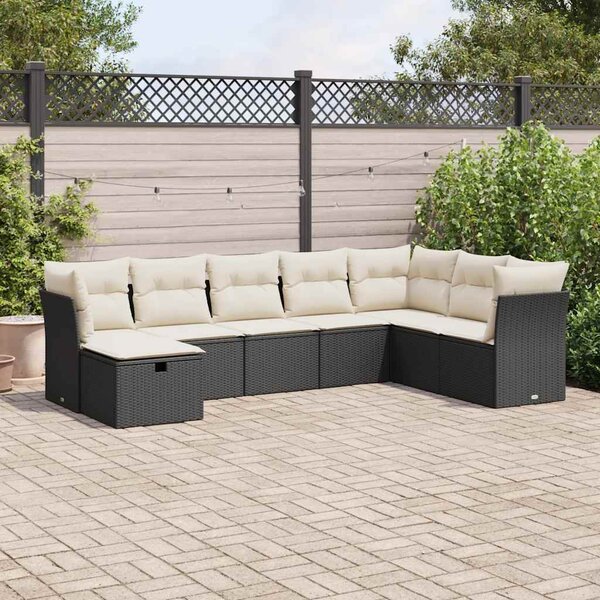 8 részes fekete polyrattan kerti ülőgarnitúra párnákkal