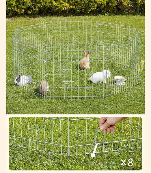 Kutya kennel, kutyaketrec, 61 cm magas, összecsukható kifutó 8 paneles, ezüst