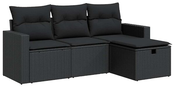 4 részes fekete polyrattan kerti ülőgarnitúra párnákkal