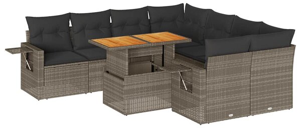 9 részes szürke polyrattan kerti ülőgarnitúra párnákkal