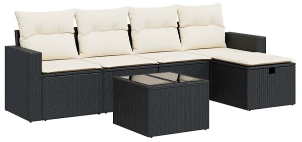 6 részes fekete polyrattan kerti ülőgarnitúra párnákkal