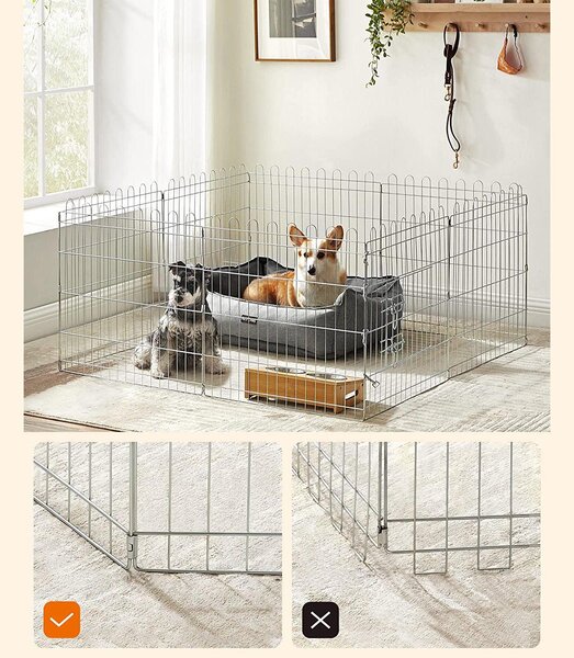 Kutya kennel, kutyaketrec, 61 cm magas, összecsukható kifutó 8 paneles, ezüst