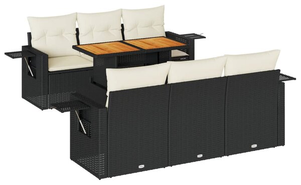 7 részes fekete polyrattan kerti ülőgarnitúra párnával