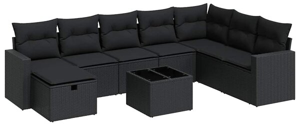 9 részes fekete polyrattan kerti ülőgarnitúra párnákkal