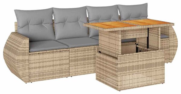 5 részes bézs polyrattan kerti ülőgarnitúra párnákkal
