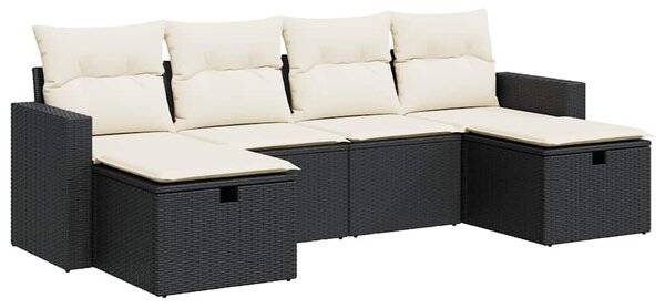 6 részes fekete polyrattan kerti ülőgarnitúra párnákkal