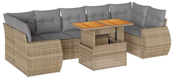 8 részes bézs polyrattan kerti ülőgarnitúra párnával