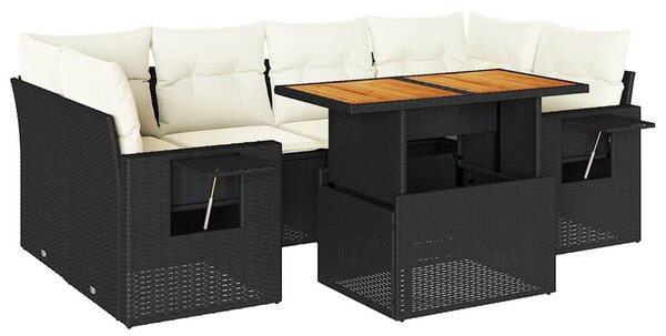 7 részes fekete polyrattan kerti ülőgarnitúra párnával