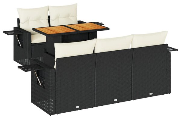 6 részes fekete polyrattan kerti ülőgarnitúra párnákkal