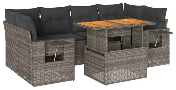 7 részes szürke polyrattan kerti ülőgarnitúra párnákkal