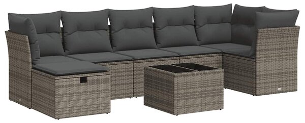8 részes szürke polyrattan kerti ülőgarnitúra párnákkal