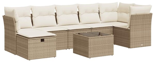8 részes bézs polyrattan kerti ülőgarnitúra párnával