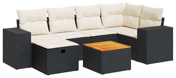 7 részes fekete polyrattan kerti ülőgarnitúra párnával