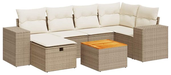 7 részes bézs polyrattan kerti ülőgarnitúra párnákkal