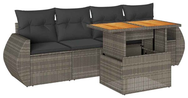 5 részes szürke polyrattan kerti ülőgarnitúra párnákkal