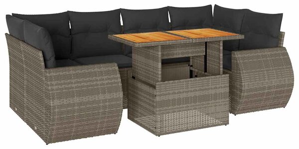 7 részes szürke polyrattan kerti ülőgarnitúra párnákkal