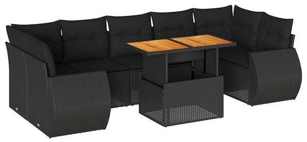 8 részes fekete polyrattan kerti ülőgarnitúra párnákkal
