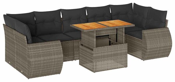 8 részes szürke polyrattan kerti ülőgarnitúra párnákkal