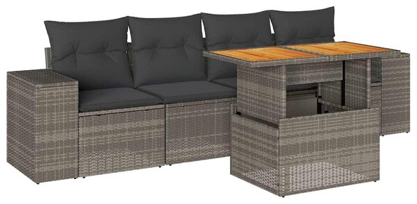 5 részes szürke polyrattan kerti ülőgarnitúra párnákkal
