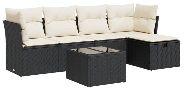 6 részes fekete polyrattan kerti ülőgarnitúra párnákkal