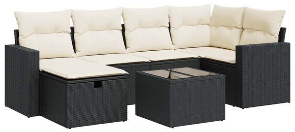 7 részes fekete polyrattan kerti ülőgarnitúra párnával