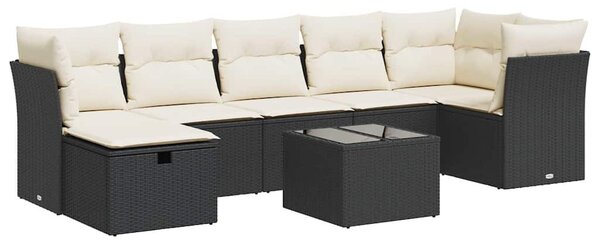 8 részes fekete polyrattan kerti ülőgarnitúra párnákkal