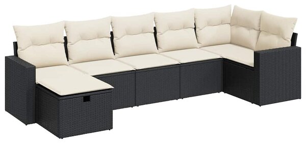 7 részes fekete polyrattan kerti ülőgarnitúra párnával