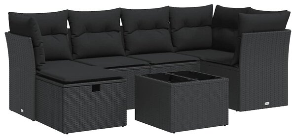 7 részes fekete polyrattan kerti ülőgarnitúra párnával