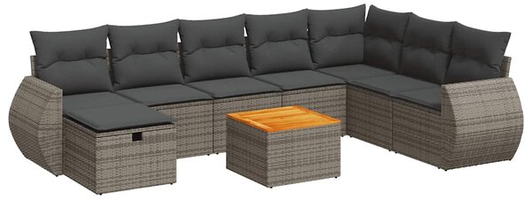 9 részes szürke polyrattan kerti ülőgarnitúra párnákkal