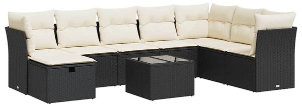 9 részes fekete polyrattan kerti ülőgarnitúra párnákkal