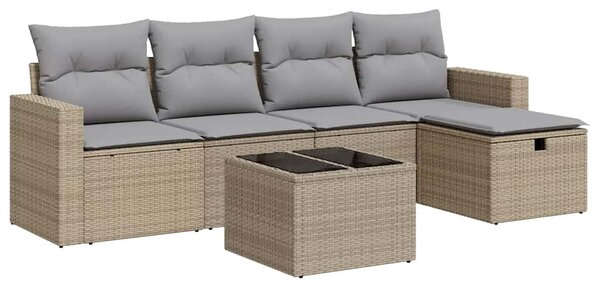 6 részes bézs polyrattan kerti ülőgarnitúra párnával