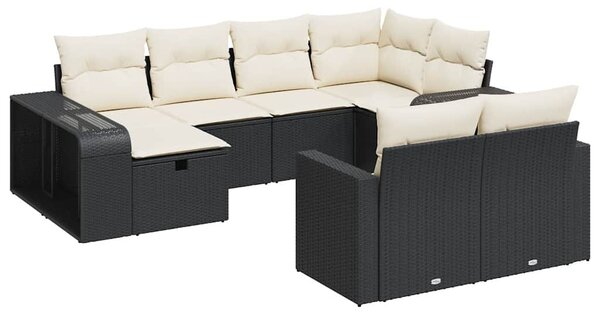 10 részes fekete polyrattan kerti ülőgarnitúra párnákkal