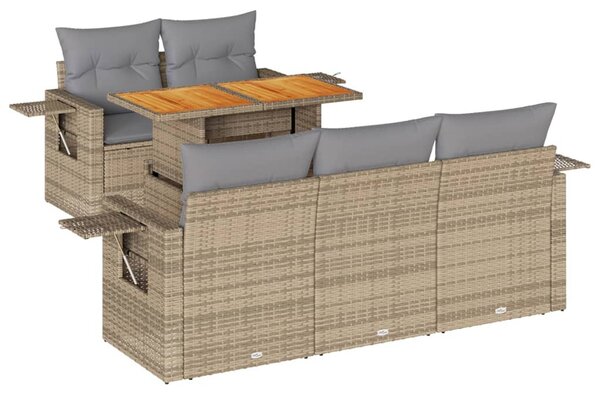 6 részes bézs polyrattan kerti ülőgarnitúra párnával