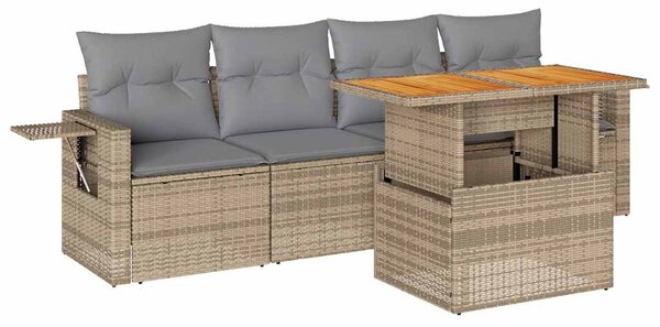 5 részes bézs polyrattan kerti ülőgarnitúra párnákkal