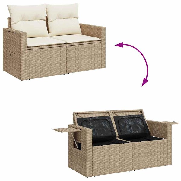 7 részes bézs polyrattan kerti ülőgarnitúra párnákkal
