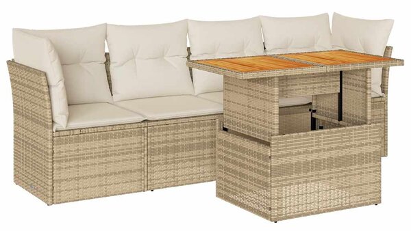 5 részes bézs polyrattan kerti ülőgarnitúra párnákkal