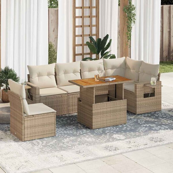 7 részes bézs polyrattan kerti ülőgarnitúra párnákkal