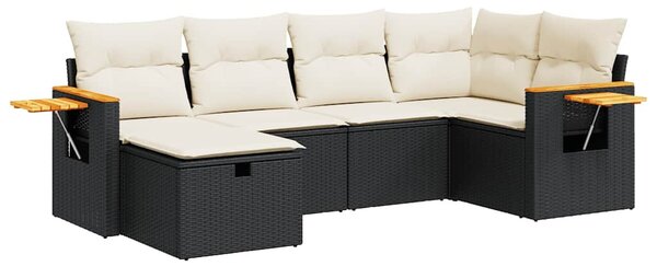6 részes fekete polyrattan kerti ülőgarnitúra párnákkal