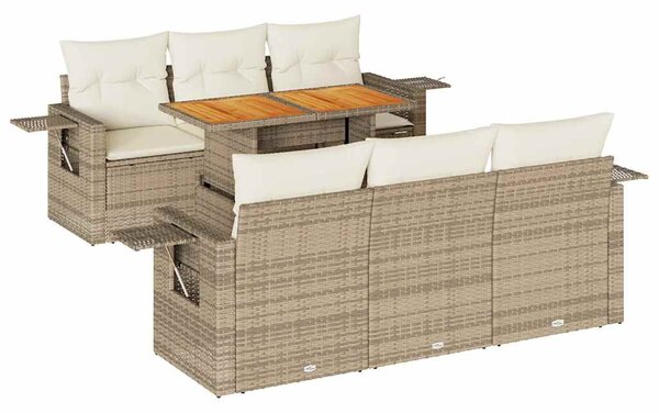 7 részes bézs polyrattan kerti ülőgarnitúra párnákkal