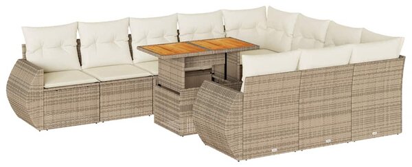11 részes bézs polyrattan kerti ülőgarnitúra párnákkal