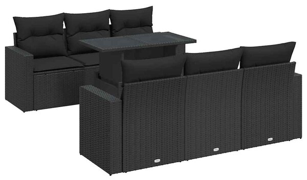 7 részes fekete polyrattan kerti ülőgarnitúra párnával