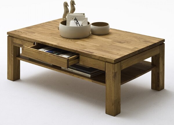 JULIAN dohányzó asztal Tömör Tölgy fából praktikus fiókkal 115x70cm