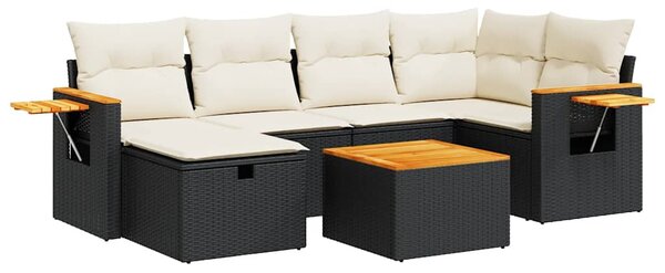 7 részes fekete polyrattan kerti ülőgarnitúra párnával
