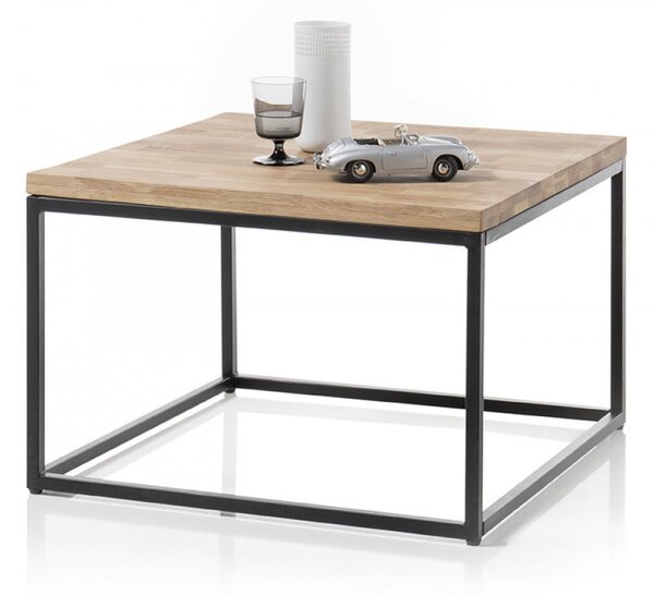 SAKURA dohányzó asztal Olajozott tömör tölgy - fekete fém keret - 70x70cm