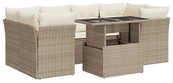 7 részes bézs polyrattan kerti ülőgarnitúra párnákkal