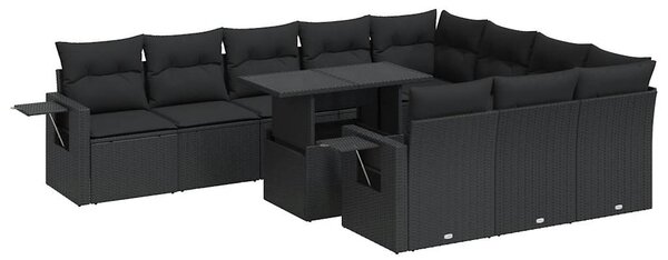 11 részes fekete polyrattan kerti ülőgarnitúra párnákkal